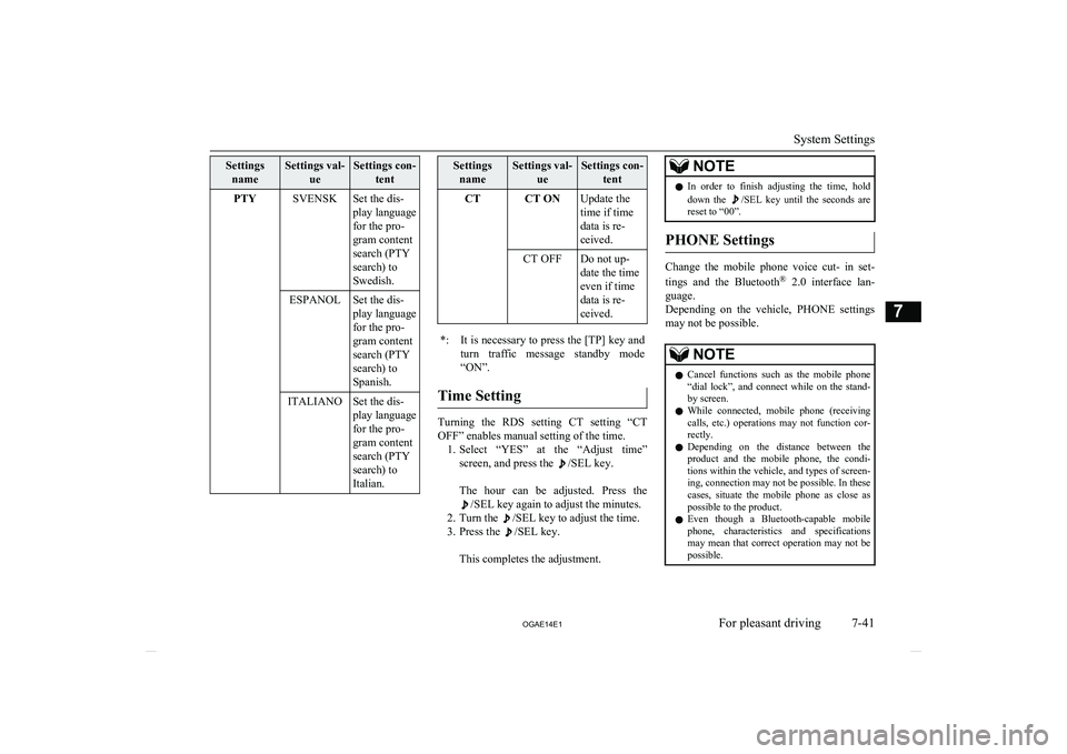 MITSUBISHI ASX 2014 Owners Manual (in English) SettingsnameSettings val- ueSettings con-tentPTYSVENSKSet the dis-
play language
for the pro-
gram content
search (PTY
search) to
Swedish.ESPANOLSet the dis-
play language
for the pro-
gram content
se MITSUBISHI ASX 2014 Owners Manual (in English) SettingsnameSettings val- ueSettings con-tentPTYSVENSKSet the dis-
play language
for the pro-
gram content
search (PTY
search) to
Swedish.ESPANOLSet the dis-
play language
for the pro-
gram content
se