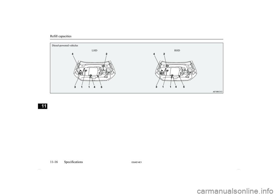 MITSUBISHI ASX 2014  Owners Manual (in English) Refill capacities
11-16OGAE14E1Specifications11Diesel-powered vehiclesLHD RHD  