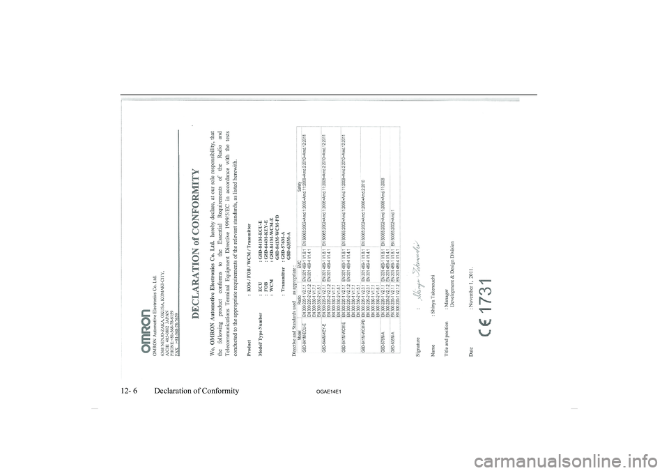 MITSUBISHI ASX 2014 Owners Manual (in English) 12- 6OGAE14E1Declaration of Conformity MITSUBISHI ASX 2014 Owners Manual (in English) 12- 6OGAE14E1Declaration of Conformity