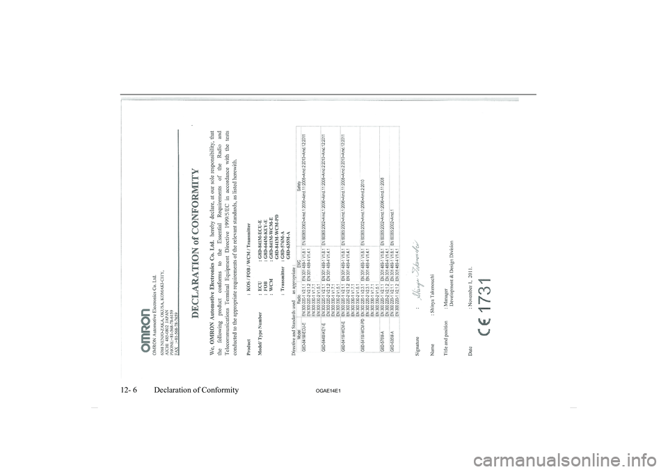 MITSUBISHI ASX 2014  Owners Manual (in English) 12- 6OGAE14E1Declaration of Conformity   