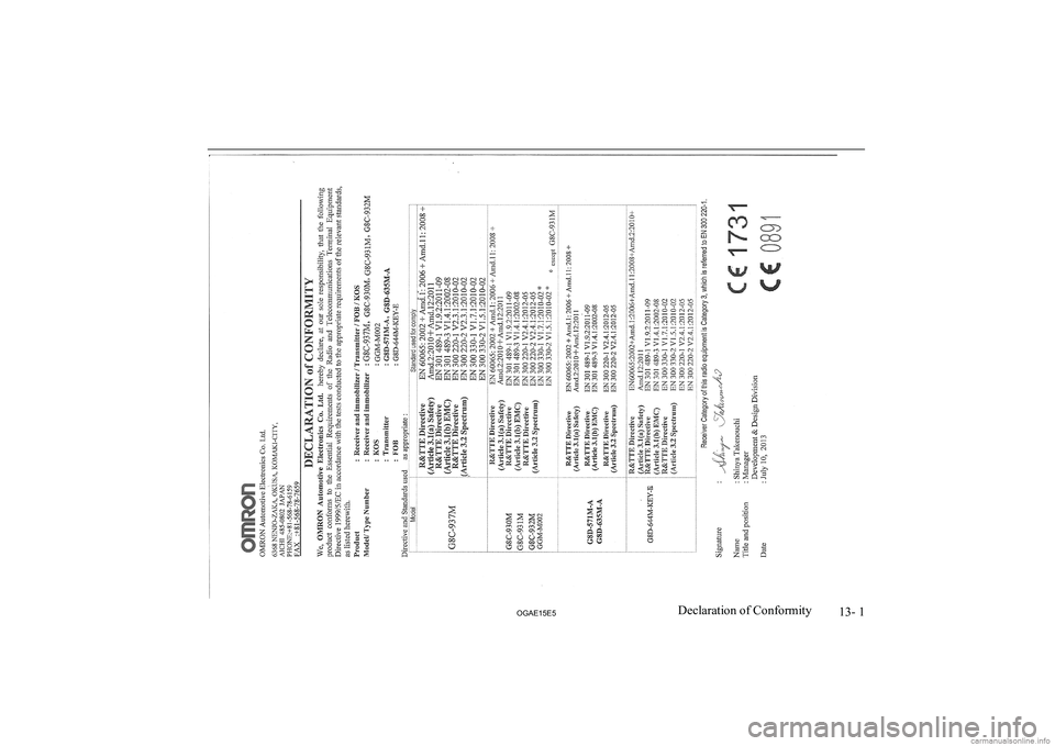 MITSUBISHI ASX 2015 Owners Manual (in English) 13- 1
OGAE15E5Declaration of Conformity MITSUBISHI ASX 2015 Owners Manual (in English) 13- 1
OGAE15E5Declaration of Conformity