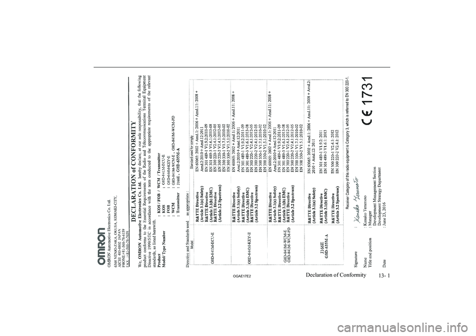 MITSUBISHI ASX 2017  Owners Manual (in English) 13- 1
OGAE17E2Declaration of Conformity   