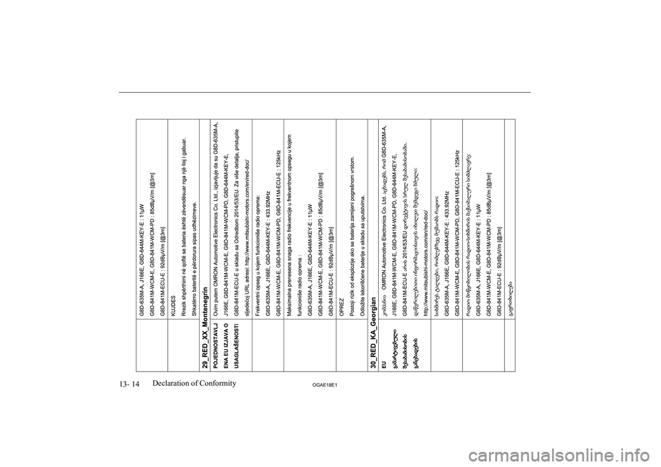 MITSUBISHI ASX 2018  Owners Manual (in English) 13- 14OGAE18E1Declaration of Conformity  