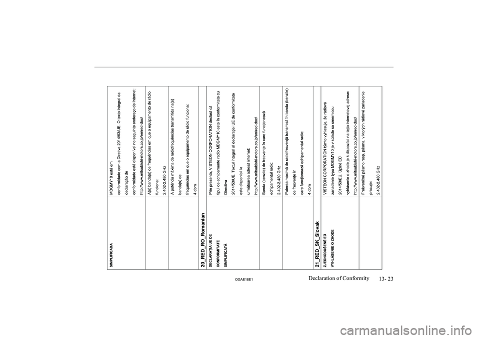 MITSUBISHI ASX 2018  Owners Manual (in English) 13- 23
OGAE18E1Declaration of Conformity  
