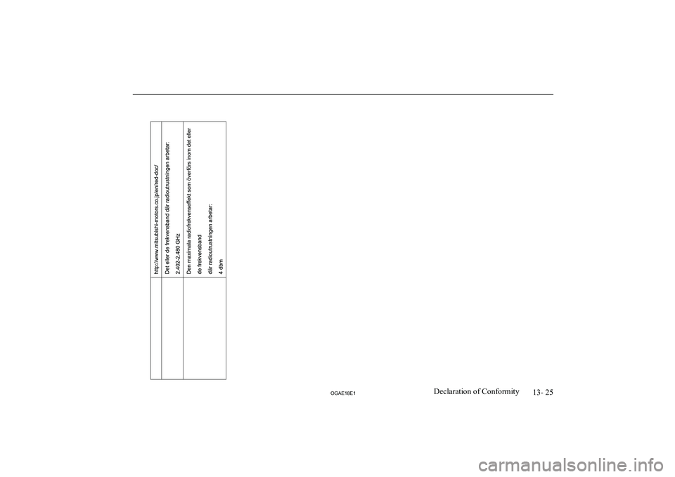 MITSUBISHI ASX 2018 Owners Manual (in English) 13- 25
OGAE18E1Declaration of Conformity MITSUBISHI ASX 2018 Owners Manual (in English) 13- 25
OGAE18E1Declaration of Conformity
