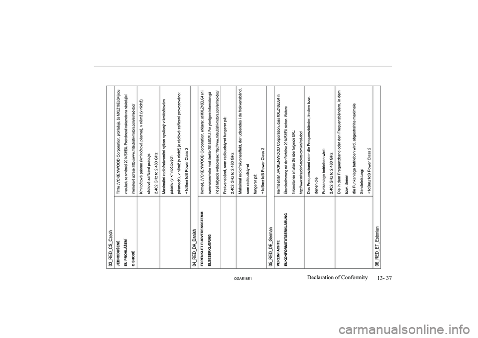 MITSUBISHI ASX 2018 Owners Manual (in English) 13- 37
OGAE18E1Declaration of Conformity MITSUBISHI ASX 2018 Owners Manual (in English) 13- 37
OGAE18E1Declaration of Conformity