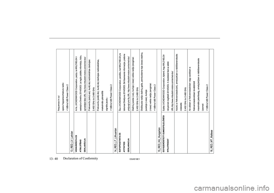 MITSUBISHI ASX 2018 Owners Manual (in English) 13- 40OGAE18E1Declaration of Conformity MITSUBISHI ASX 2018 Owners Manual (in English) 13- 40OGAE18E1Declaration of Conformity