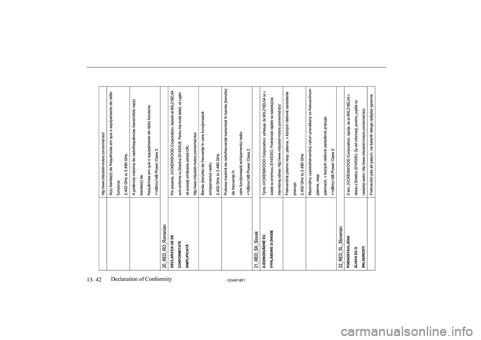 MITSUBISHI ASX 2018 Owners Manual (in English) 13- 42OGAE18E1Declaration of Conformity MITSUBISHI ASX 2018 Owners Manual (in English) 13- 42OGAE18E1Declaration of Conformity