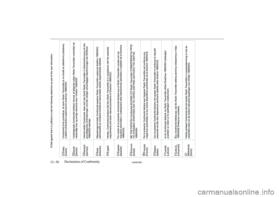 MITSUBISHI ASX 2018  Owners Manual (in English) 13- 50OGAE18E1Declaration of Conformity  