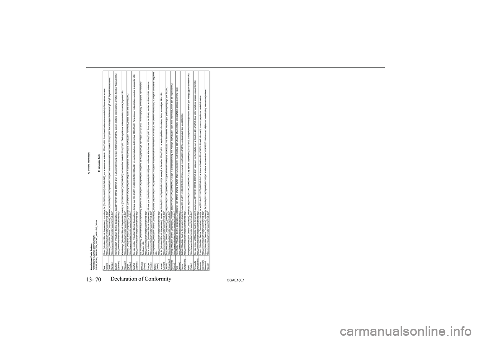 MITSUBISHI ASX 2018  Owners Manual (in English) 13- 70OGAE18E1Declaration of Conformity  