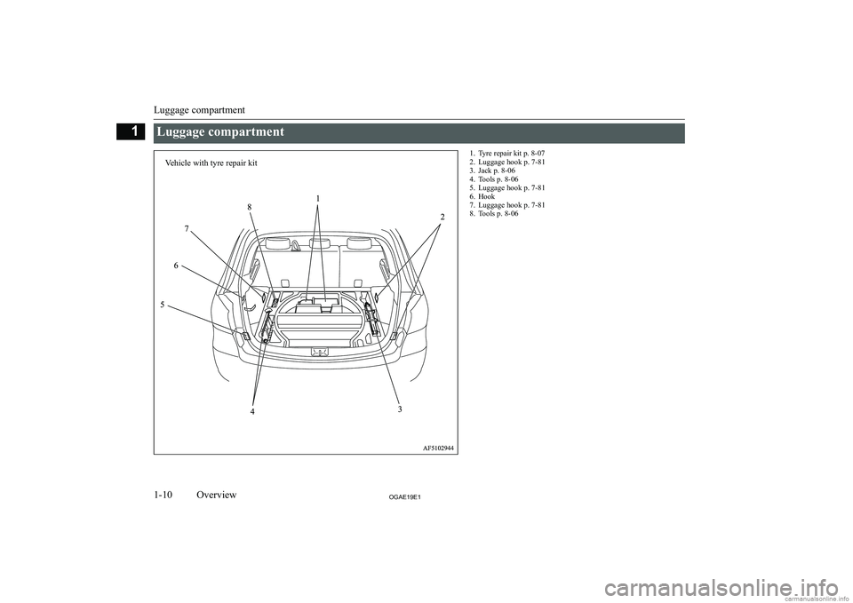 MITSUBISHI ASX 2019   (in English) User Guide �L�u�g�g�a�g�e� �c�o�m�p�a�r�t�m�e�n�t�1�. �T�y�r�e� �r�e�p�a�i�r� �k�i�t� �p�.� �8�-�0�7
�2�. �L�u�g�g�a�g�e� �h�o�o�k� �p�.� �7�-�8�1
�3�. �J�a�c�k� �p�.� �8�-�0�6
�4�. �T�o�o�l�s� �p�.� �8�-�0�6
�5