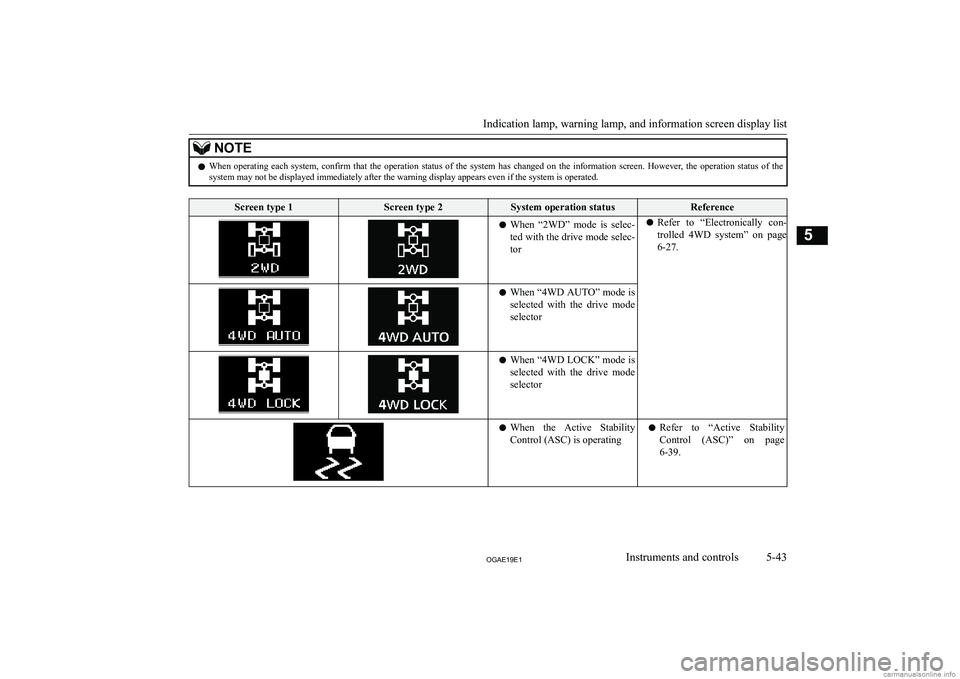 MITSUBISHI ASX 2019  Owners Manual (in English) �N�O�T�E�z�W�h�e�n�  �o�p�e�r�a�t�i�n�g�  �e�a�c�h�  �s�y�s�t�e�m�,�  �c�o�n�f�i�r�m�  �t�h�a�t�  �t�h�e�  �o�p�e�r�a�t�i�o�n�  �s�t�a�t�u�s�  �o�f�  �t�h�e�  �s�y�s�t�e�m�  �h�a�s�  �c�h�a�n�g�e�d�  