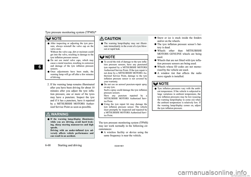 MITSUBISHI ASX 2019  Owners Manual (in English) �N�O�T�E�z�A�f�t�e�r�  �i�n�s�p�e�c�t�i�n�g�  �o�r�  �a�d�j�u�s�t�i�n�g�  �t�h�e�  �t�y�r�e�  �p�r�e�s�-
�s�u�r�e�,�  �a�l�w�a�y�s�  �r�e�i�n�s�t�a�l�l�  �t�h�e�  �v�a�l�v�e�  �c�a�p�  �o�n�  �t�h�e
�
