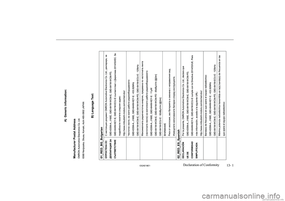MITSUBISHI ASX 2019  Owners Manual (in English) �1�3�-� �1
�2�*�$�(���(��D�e�c�l�a�r�a�t�i�o�n� �o�f� �C�o�n�f�o�r�m�i�t�y  