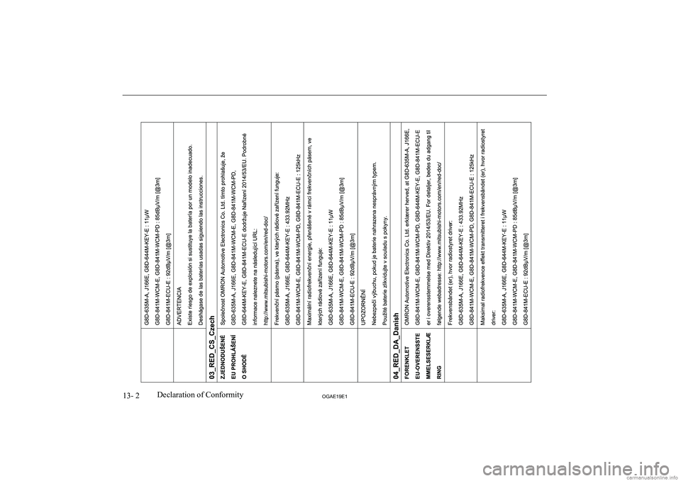 MITSUBISHI ASX 2019  Owners Manual (in English) �1�3�-� �2�2�*�$�(���(��D�e�c�l�a�r�a�t�i�o�n� �o�f� �C�o�n�f�o�r�m�i�t�y  