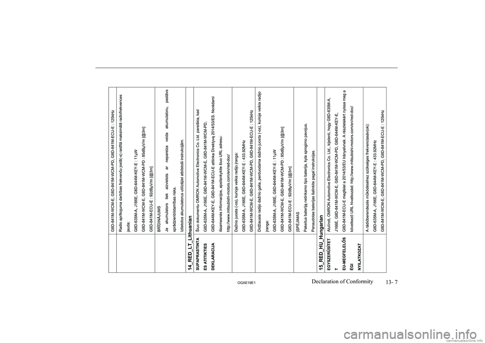 MITSUBISHI ASX 2019  Owners Manual (in English) �1�3�-� �7
�2�*�$�(���(��D�e�c�l�a�r�a�t�i�o�n� �o�f� �C�o�n�f�o�r�m�i�t�y  
