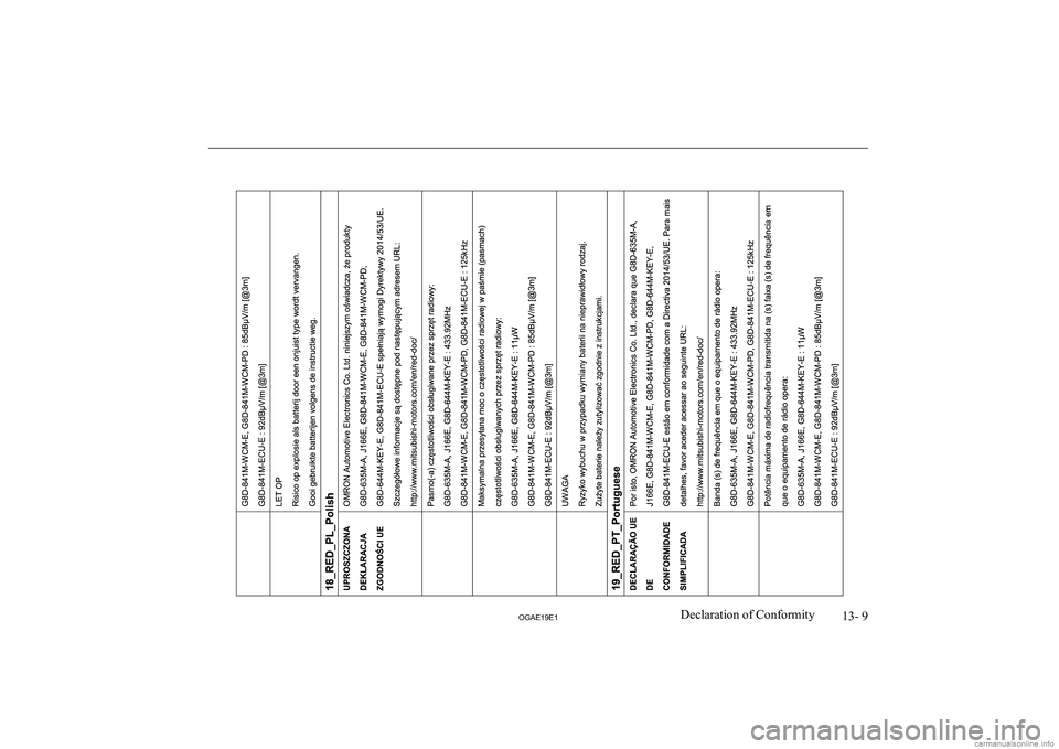 MITSUBISHI ASX 2019  Owners Manual (in English) �1�3�-� �9
�2�*�$�(���(��D�e�c�l�a�r�a�t�i�o�n� �o�f� �C�o�n�f�o�r�m�i�t�y  