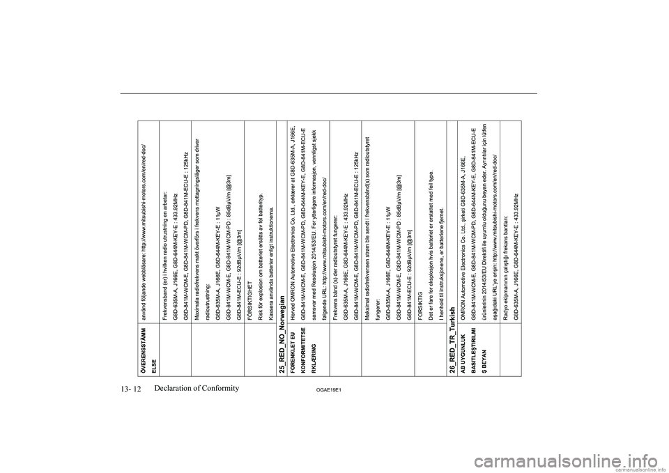 MITSUBISHI ASX 2019  Owners Manual (in English) �1�3�-� �1�2�2�*�$�(���(��D�e�c�l�a�r�a�t�i�o�n� �o�f� �C�o�n�f�o�r�m�i�t�y  