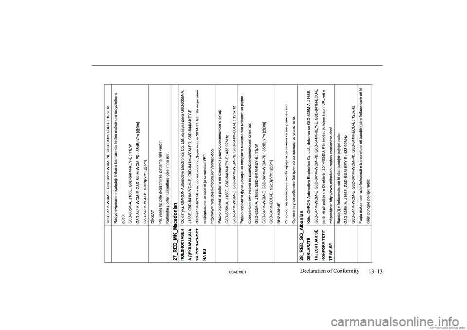 MITSUBISHI ASX 2019  Owners Manual (in English) �1�3�-� �1�3
�2�*�$�(���(��D�e�c�l�a�r�a�t�i�o�n� �o�f� �C�o�n�f�o�r�m�i�t�y  