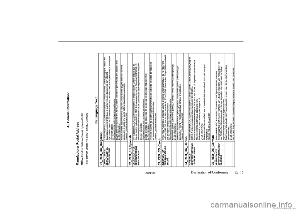 MITSUBISHI ASX 2019  Owners Manual (in English) �1�3�-� �1�7
�2�*�$�(���(��D�e�c�l�a�r�a�t�i�o�n� �o�f� �C�o�n�f�o�r�m�i�t�y  