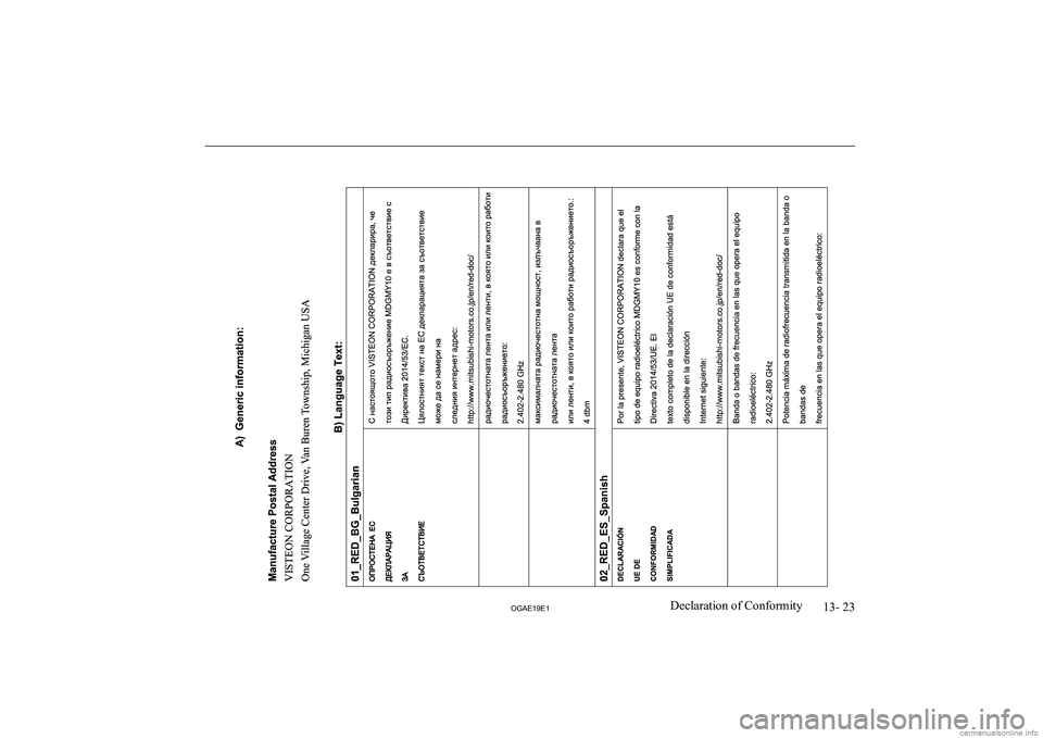 MITSUBISHI ASX 2019  Owners Manual (in English) �1�3�-� �2�3
�2�*�$�(���(��D�e�c�l�a�r�a�t�i�o�n� �o�f� �C�o�n�f�o�r�m�i�t�y  