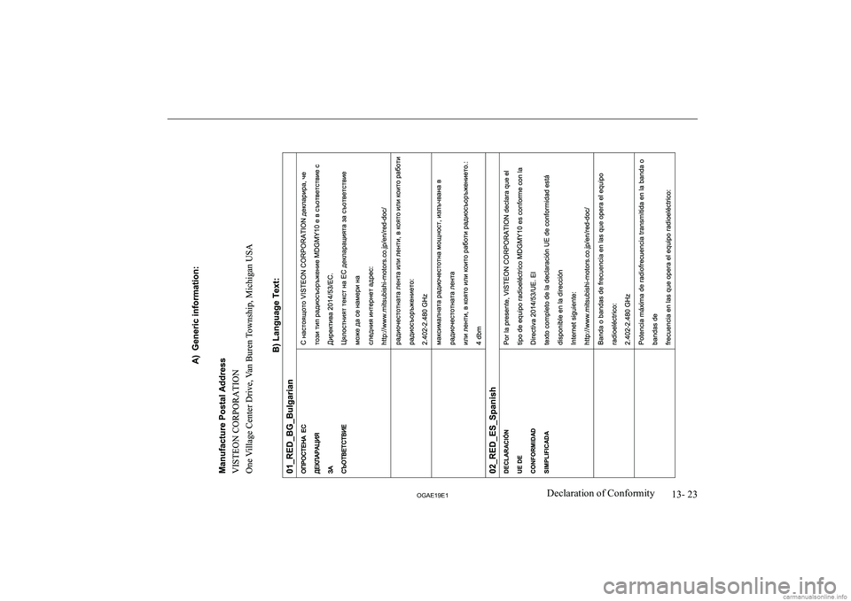 MITSUBISHI ASX 2019  Owners Manual (in English) �1�3�-� �2�3
�2�*�$�(���(��D�e�c�l�a�r�a�t�i�o�n� �o�f� �C�o�n�f�o�r�m�i�t�y  