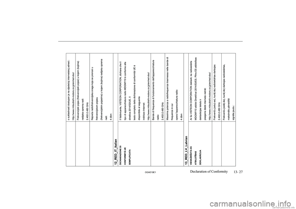 MITSUBISHI ASX 2019  Owners Manual (in English) �1�3�-� �2�7
�2�*�$�(���(��D�e�c�l�a�r�a�t�i�o�n� �o�f� �C�o�n�f�o�r�m�i�t�y  