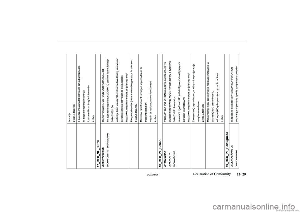 MITSUBISHI ASX 2019  Owners Manual (in English) �1�3�-� �2�9
�2�*�$�(���(��D�e�c�l�a�r�a�t�i�o�n� �o�f� �C�o�n�f�o�r�m�i�t�y  