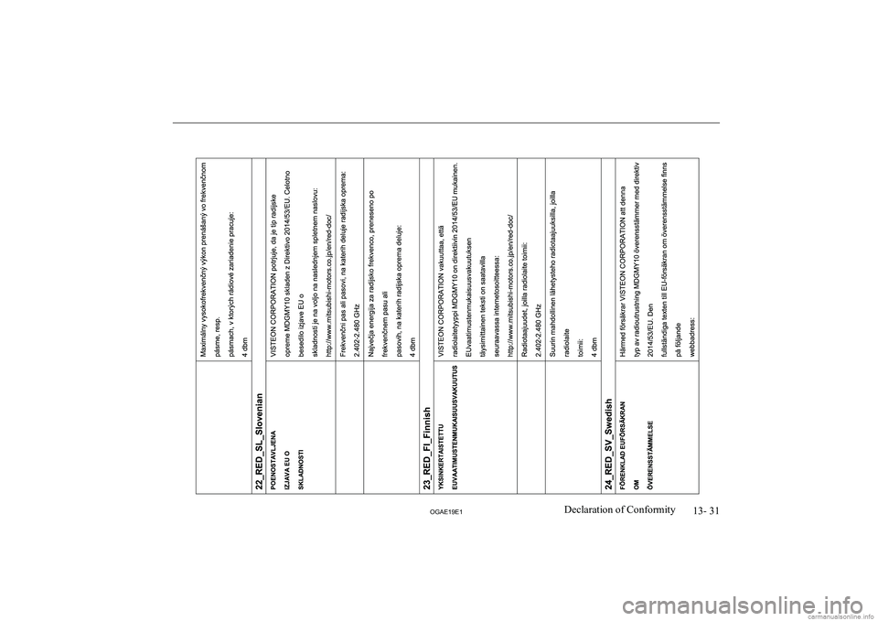 MITSUBISHI ASX 2019  Owners Manual (in English) �1�3�-� �3�1
�2�*�$�(���(��D�e�c�l�a�r�a�t�i�o�n� �o�f� �C�o�n�f�o�r�m�i�t�y  