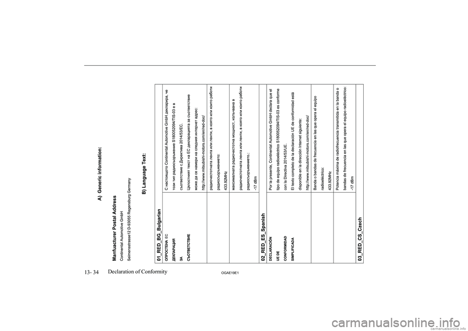 MITSUBISHI ASX 2019  Owners Manual (in English) �1�3�-� �3�4�2�*�$�(���(��D�e�c�l�a�r�a�t�i�o�n� �o�f� �C�o�n�f�o�r�m�i�t�y  