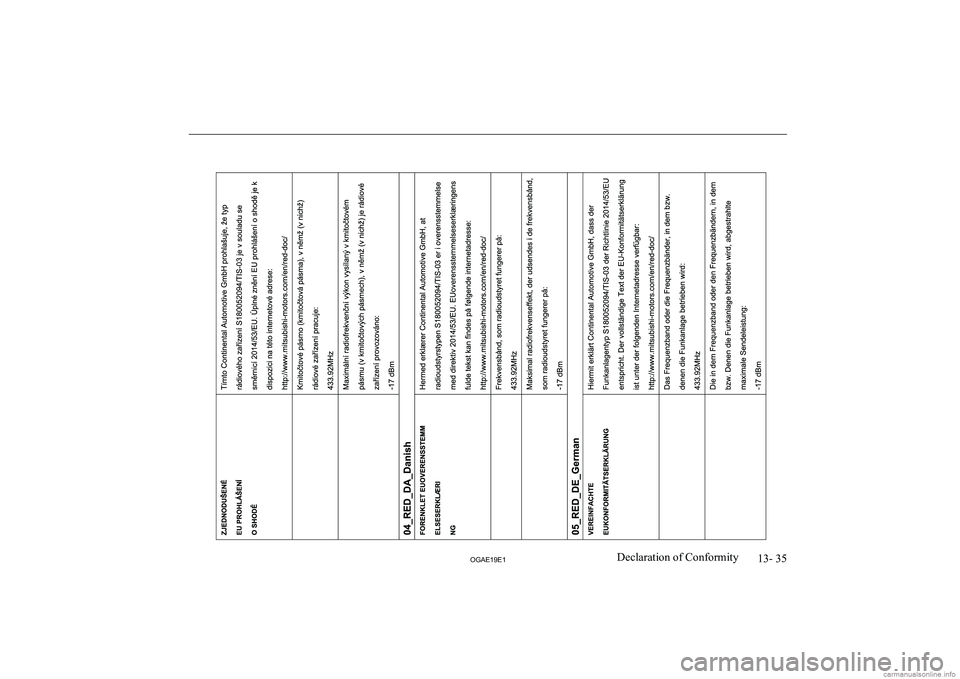 MITSUBISHI ASX 2019  Owners Manual (in English) �1�3�-� �3�5
�2�*�$�(���(��D�e�c�l�a�r�a�t�i�o�n� �o�f� �C�o�n�f�o�r�m�i�t�y  