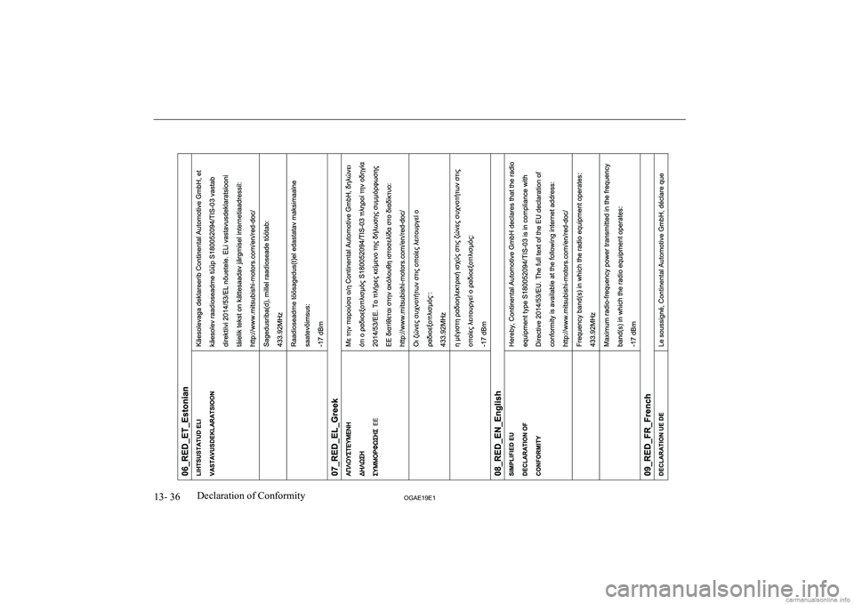 MITSUBISHI ASX 2019  Owners Manual (in English) �1�3�-� �3�6�2�*�$�(���(��D�e�c�l�a�r�a�t�i�o�n� �o�f� �C�o�n�f�o�r�m�i�t�y  