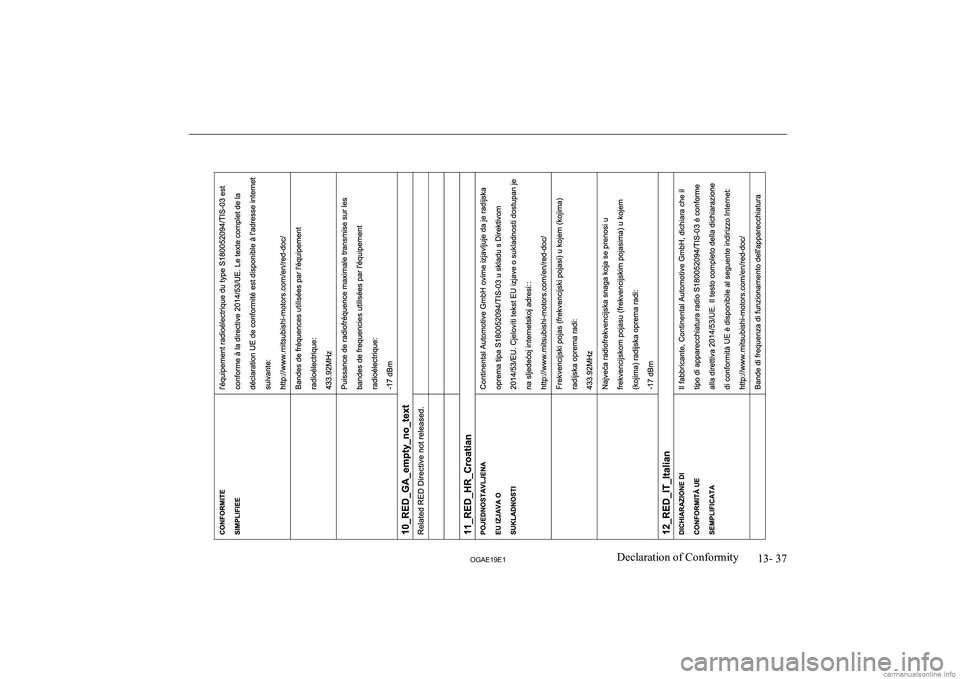 MITSUBISHI ASX 2019  Owners Manual (in English) �1�3�-� �3�7
�2�*�$�(���(��D�e�c�l�a�r�a�t�i�o�n� �o�f� �C�o�n�f�o�r�m�i�t�y  