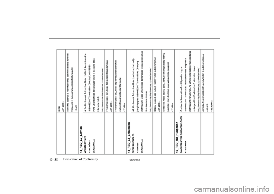 MITSUBISHI ASX 2019  Owners Manual (in English) �1�3�-� �3�8�2�*�$�(���(��D�e�c�l�a�r�a�t�i�o�n� �o�f� �C�o�n�f�o�r�m�i�t�y  