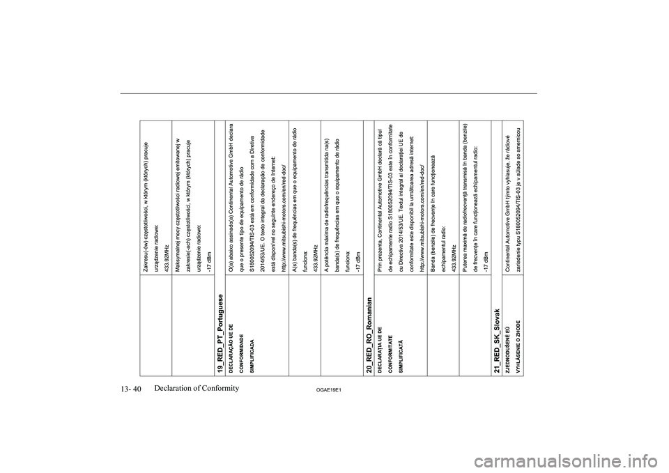 MITSUBISHI ASX 2019  Owners Manual (in English) �1�3�-� �4�0�2�*�$�(���(��D�e�c�l�a�r�a�t�i�o�n� �o�f� �C�o�n�f�o�r�m�i�t�y  