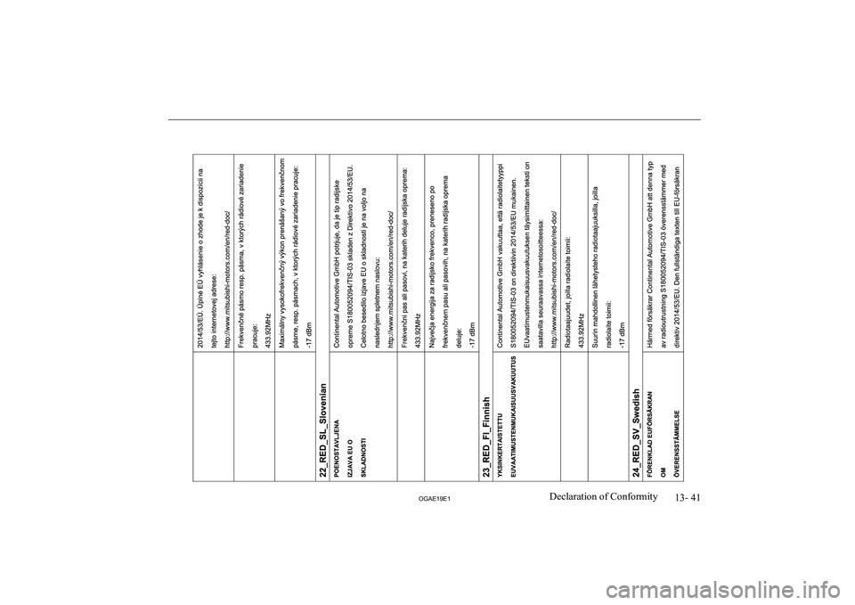 MITSUBISHI ASX 2019  Owners Manual (in English) �1�3�-� �4�1
�2�*�$�(���(��D�e�c�l�a�r�a�t�i�o�n� �o�f� �C�o�n�f�o�r�m�i�t�y  