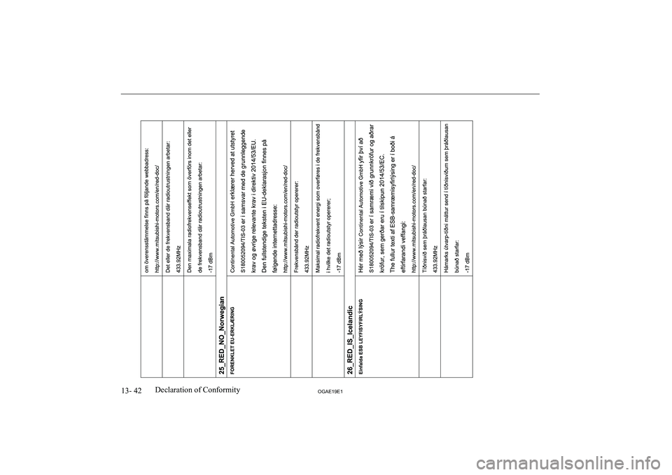 MITSUBISHI ASX 2019  Owners Manual (in English) �1�3�-� �4�2�2�*�$�(���(��D�e�c�l�a�r�a�t�i�o�n� �o�f� �C�o�n�f�o�r�m�i�t�y  