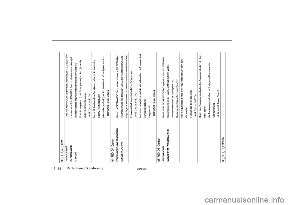 MITSUBISHI ASX 2019  Owners Manual (in English) �1�3�-� �4�4�2�*�$�(���(��D�e�c�l�a�r�a�t�i�o�n� �o�f� �C�o�n�f�o�r�m�i�t�y  
