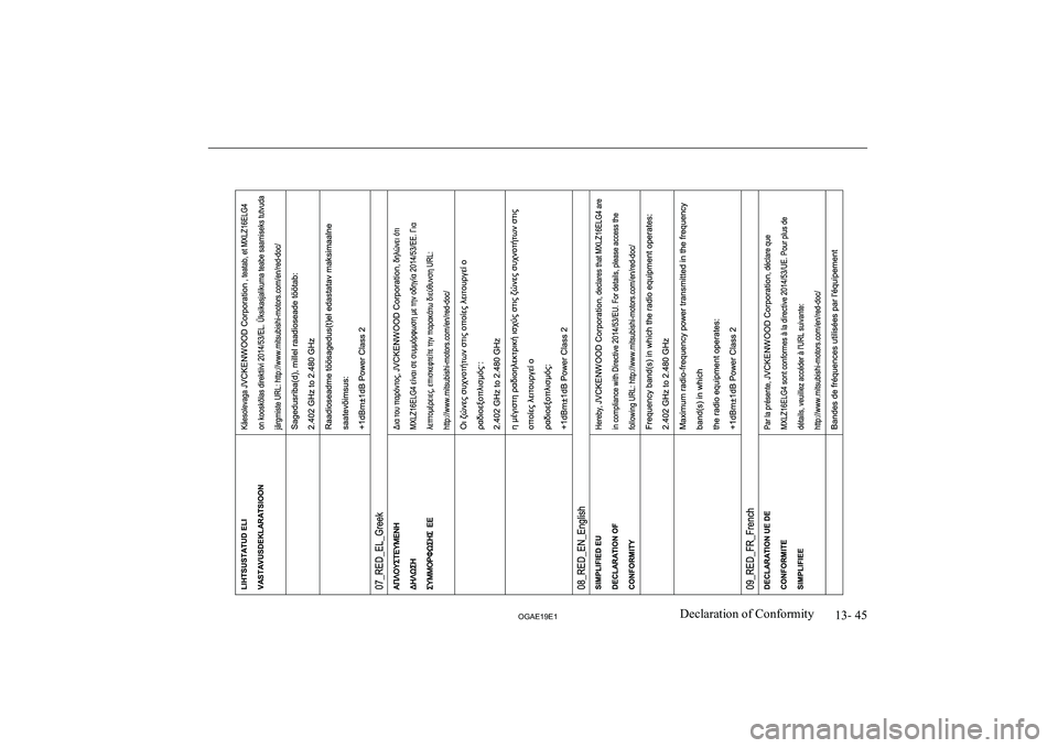 MITSUBISHI ASX 2019  Owners Manual (in English) �1�3�-� �4�5
�2�*�$�(���(��D�e�c�l�a�r�a�t�i�o�n� �o�f� �C�o�n�f�o�r�m�i�t�y  
