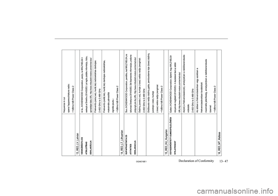 MITSUBISHI ASX 2019  Owners Manual (in English) �1�3�-� �4�7
�2�*�$�(���(��D�e�c�l�a�r�a�t�i�o�n� �o�f� �C�o�n�f�o�r�m�i�t�y  