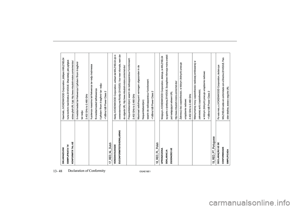 MITSUBISHI ASX 2019  Owners Manual (in English) �1�3�-� �4�8�2�*�$�(���(��D�e�c�l�a�r�a�t�i�o�n� �o�f� �C�o�n�f�o�r�m�i�t�y  