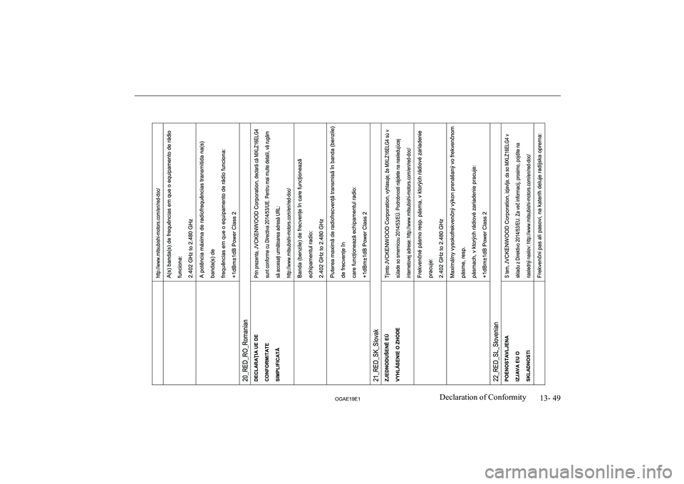 MITSUBISHI ASX 2019  Owners Manual (in English) �1�3�-� �4�9
�2�*�$�(���(��D�e�c�l�a�r�a�t�i�o�n� �o�f� �C�o�n�f�o�r�m�i�t�y  