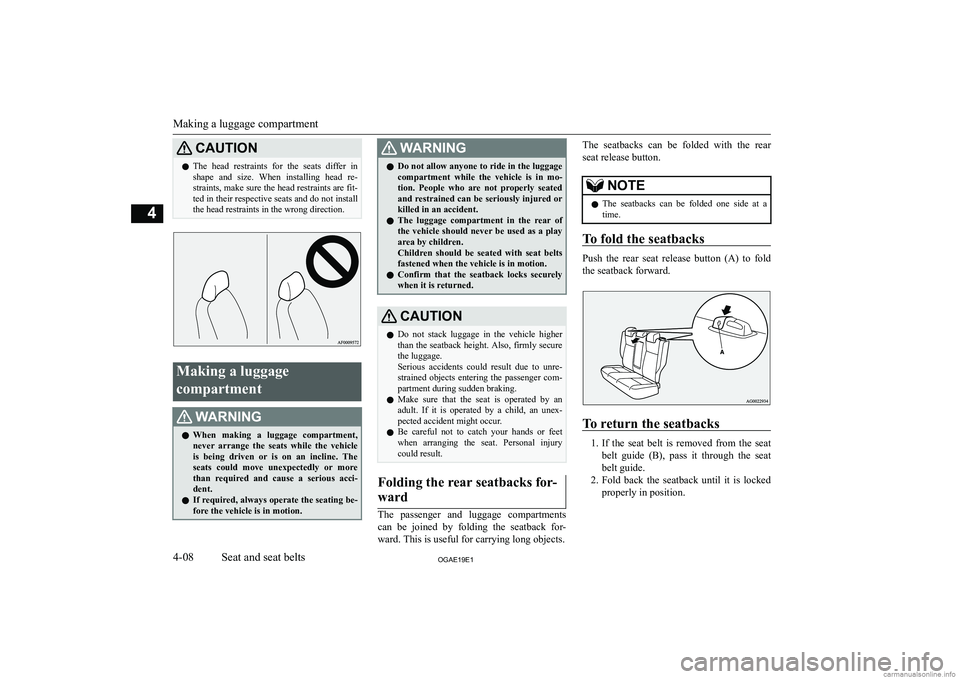 MITSUBISHI ASX 2019   (in English) Manual PDF �C�A�U�T�,�O�N�z�T�h�e�  �h�e�a�d�  �r�e�s�t�r�a�i�n�t�s�  �f�o�r�  �t�h�e�  �s�e�a�t�s�  �d�i�f�f�e�r�  �i�n
�s�h�a�p�e�  �a�n�d�  �s�i�z�e�.�  �W�h�e�n�  �i�n�s�t�a�l�l�i�n�g�  �h�e�a�d�  �r�e�- �s�