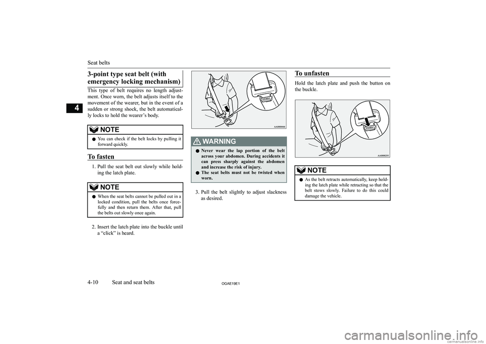 MITSUBISHI ASX 2019   (in English) Manual PDF �3�-�p�o�i�n�t� �t�y�p�e� �s�e�a�t� �b�e�l�t� �(�w�i�t�h�e�m�e�r�g�e�n�c�y� �l�o�c�k�i�n�g� �m�e�c�h�a�n�i�s�m�)
�T�h�i�s�  �t�y�p�e�  �o�f�  �b�e�l�t�  �r�e�q�u�i�r�e�s�  �n�o�  �l�e�n�g�t�h�  �a�d�j