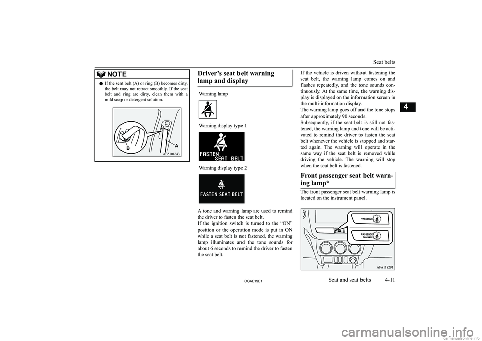 MITSUBISHI ASX 2019   (in English) Manual PDF �N�O�T�E�z�I�f� �t�h�e� �s�e�a�t� �b�e�l�t� �(�A�)� �o�r� �r�i�n�g� �(�B�)� �b�e�c�o�m�e�s� �d�i�r�t�y�,
�t�h�e�  �b�e�l�t�  �m�a�y�  �n�o�t�  �r�e�t�r�a�c�t�  �s�m�o�o�t�h�l�y�.�  �I�f�  �t�h�e�  �s�