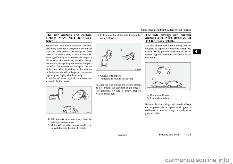 MITSUBISHI ASX 2019   (in English) Owners Manual �T�h�e�  �s�i�d�e�  �a�i�r�b�a�g�s�  �a�n�d�  �c�u�r�t�a�i�n�a�i�r�b�a�g�s�  �M�A�Y�  �N�O�T�  �D�E�P�L�O�Y
�w�h�e�n�