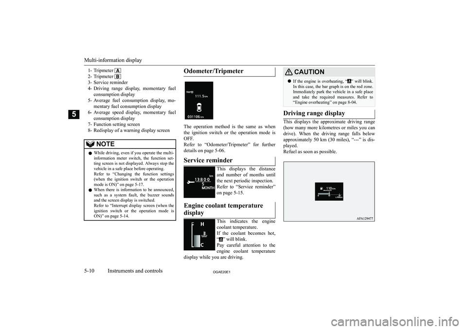 MITSUBISHI ASX 2020  Owners Manual (in English) �1�- �T�r�i�p�m�e�t�e�r� 
�2�- �T�r�i�p�m�e�t�e�r� 
�3�- �S�e�r�v�i�c�e� �r�e�m�i�n�d�e�r
�4�- �D�r�i�v�i�n�g�  �r�a�n�g�e�  �d�i�s�p�l�a�y�,�  �m�o�m�e�n�t�a�r�y�  �f�u�e�l
�c�o�n�s�u�m�p�t�i�o�n� �d