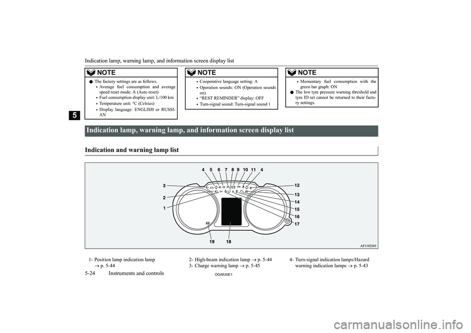 MITSUBISHI ASX 2020  Owners Manual (in English) �N�O�T�E�z�T�h�e� �f�a�c�t�o�r�y� �s�e�t�t�i�n�g�s� �a�r�e� �a�s� �f�o�l�l�o�w�s�.
�