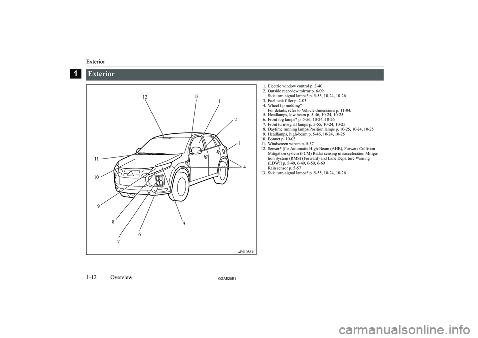 MITSUBISHI ASX 2020   (in English) User Guide �E�x�t�e�r�i�o�r�1�. �E�l�e�c�t�r�i�c� �w�i�n�d�o�w� �c�o�n�t�r�o�l� �p�.� �3�-�4�0
�2�. �O�u�t�s�i�d�e� �r�e�a�r�-�v�i�e�w� �m�i�r�r�o�r� �p�.� �6�-�0�9 �S�i�d�e� �t�u�r�n�-�s�i�g�n�a�l� �l�a�m�p�s�*