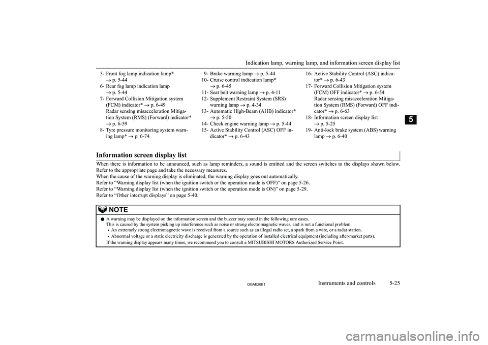 MITSUBISHI ASX 2020  Owners Manual (in English) �5�- �F�r�o�n�t� �f�o�g� �l�a�m�p� �i�n�d�i�c�a�t�i�o�n� �l�a�m�p�*�o� �p�.� �5�-�4�4
�6�- �R�e�a�r� �f�o�g� �l�a�m�p� �i�n�d�i�c�a�t�i�o�n� �l�a�m�p �o� �p�.� �5�-�4�4
�7�- �F�o�r�w�a�r�d� �C�o�l�l�i